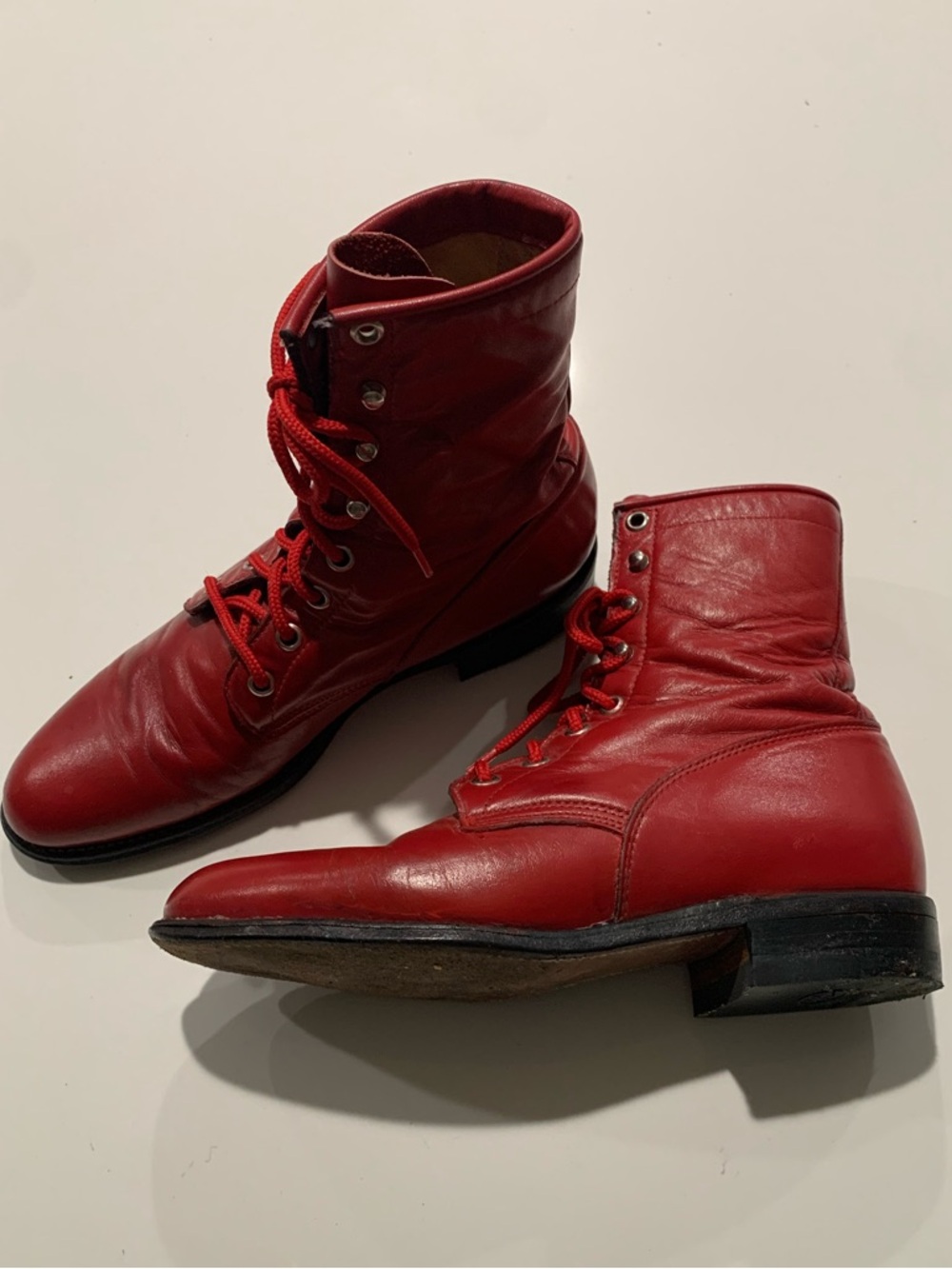 Justin Roper L503 Red Leather Western Lace-Up Boots, Vintage Granny, 6.5B - Picture 3 of 8